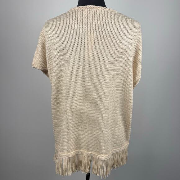 Chicos Pullover Short DLMN Sleeve Knit Sweater Tee w/ Fringe Sand Cream Plus XL - Picture 3 of 11